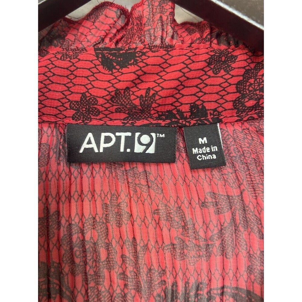 Apt. 9 Red Sheer Mesh Button Up Blouse M Floral B… - image 6